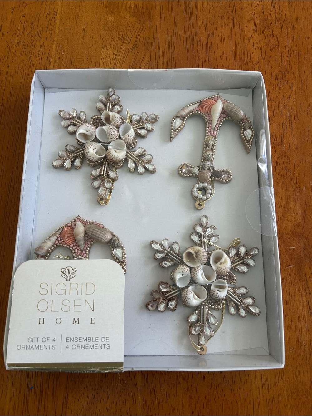 Sigrid Olsen Pink and Beige Coastal Shell Ornaments - Set of 4